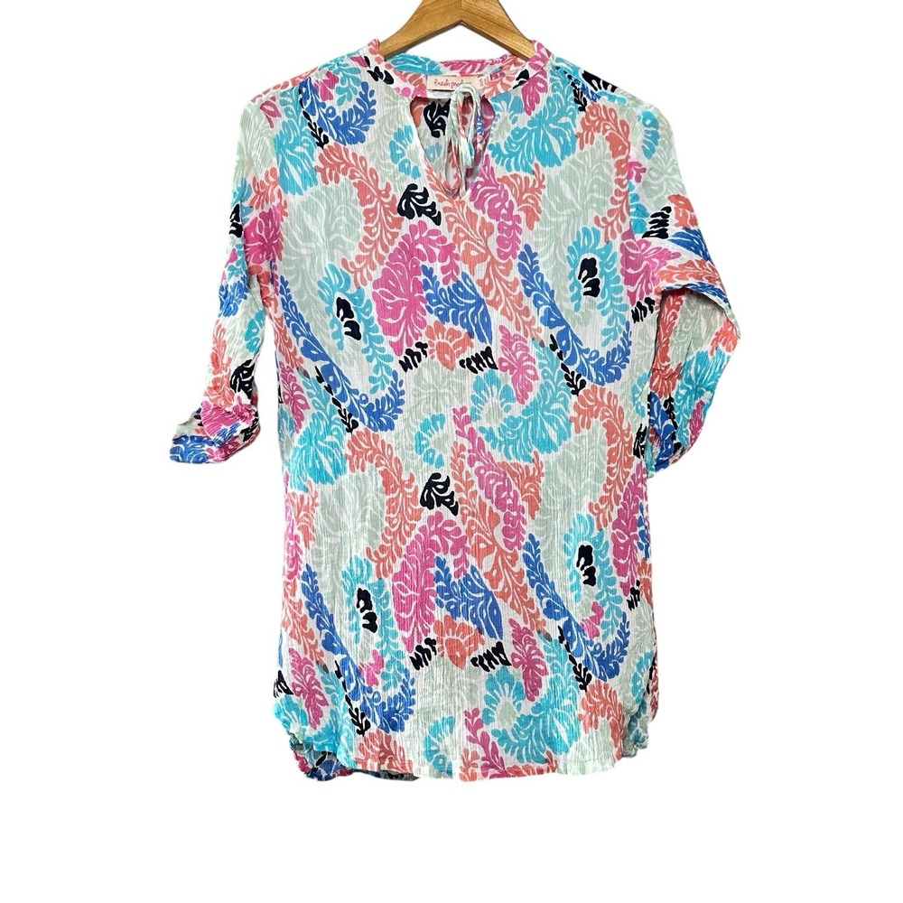 Fresh Produce Women's XS/S Crinkle Gauze Cotton‎ Tunic Tropical Leaf Print Top